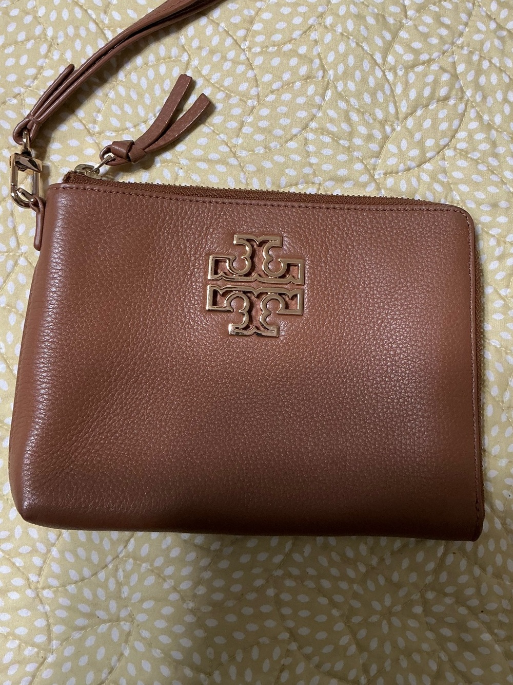 Tory Burch Britten Large Zip Pouch in a brown